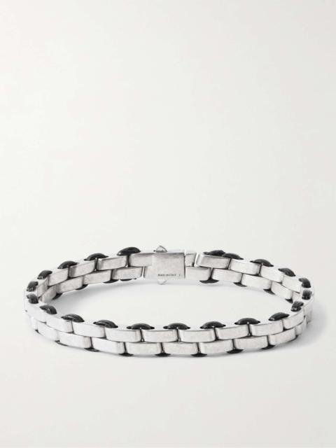 Oxidised Silver-Tone and Leather Chain Bracelet