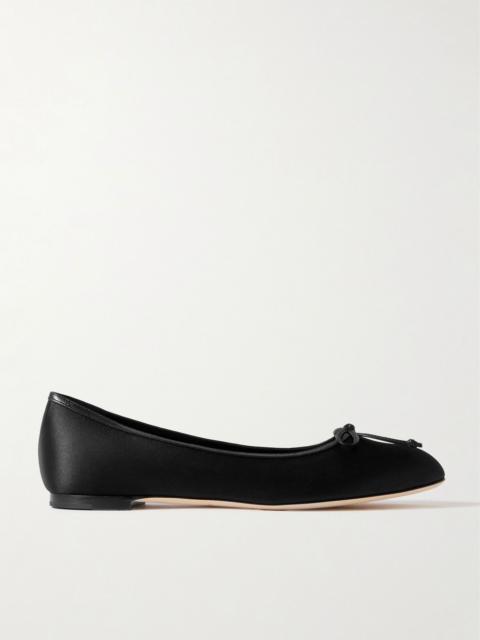Manolo Blahnik Verallim 10 bow-detailed leather-trimmed satin ballet flats Black
