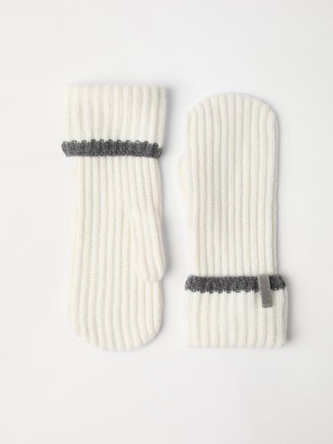 Brunello Cucinelli Cashmere English rib knit mittens with monili