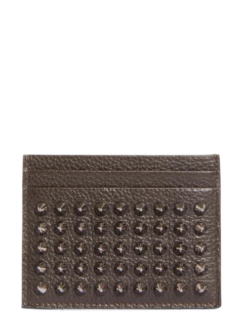 Christian Louboutin Christian Louboutin Kios Spikes Calfskin Leather Card Case in Cafe/Gun Metal at Nordstrom