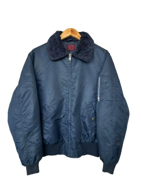 Vintage 80s Aviator Flight Zipper Navy Bomber Jacket