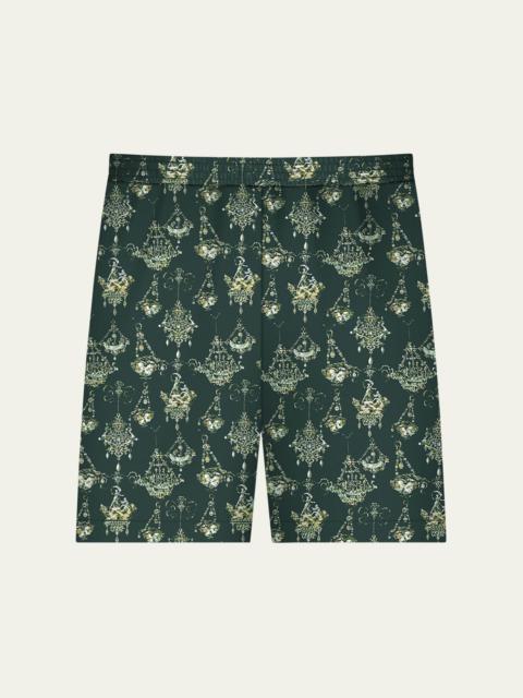 Men's Silk Chandelier-Print Shorts