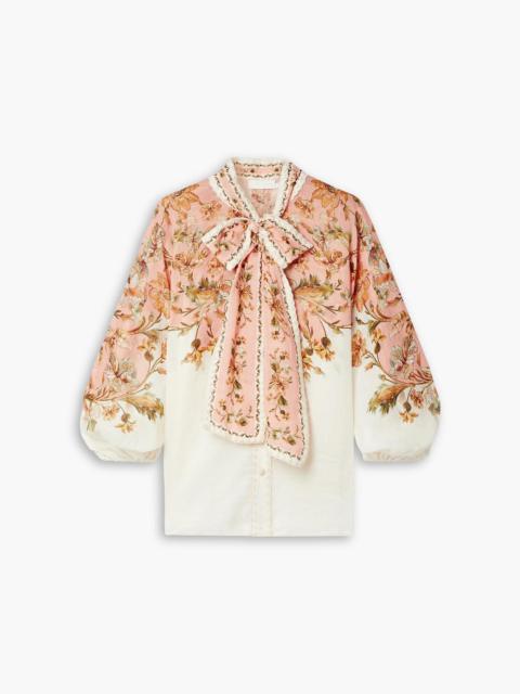 Zimmermann Chintz pussy-bow floral-print embroidered ramie blouse