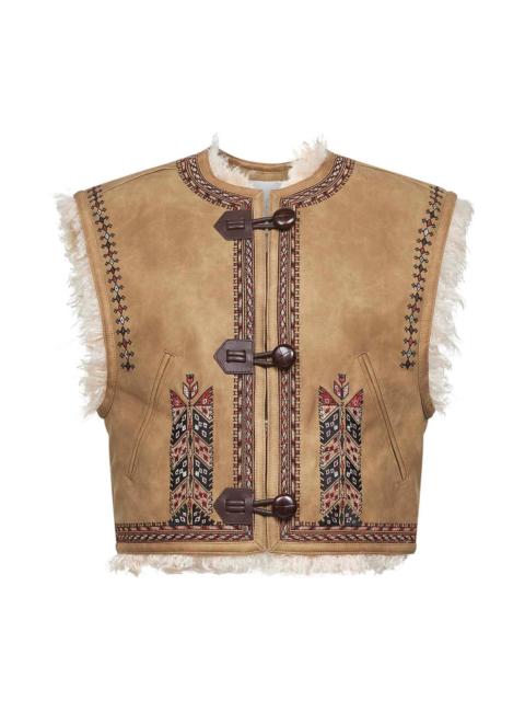 Isabel Marant Étoile Beige shearling-effect embroidered Clemencia vest