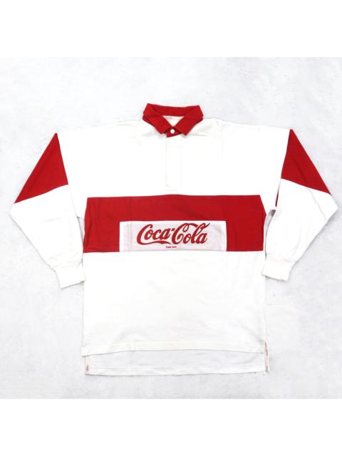 Vintage - COCA COLA Big Logo Polo Rugby Shirt Long Sleeve