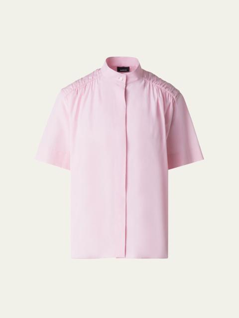 AKRIS Gathered-Shoulder Cotton Poplin Button-Down Blouse