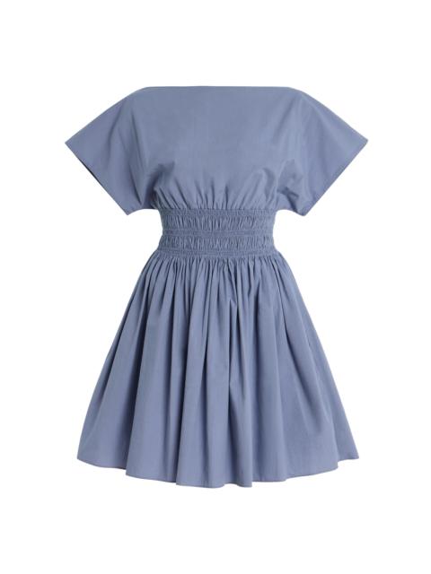 MATTEAU Shirred-Waist Cotton Mini Dress blue