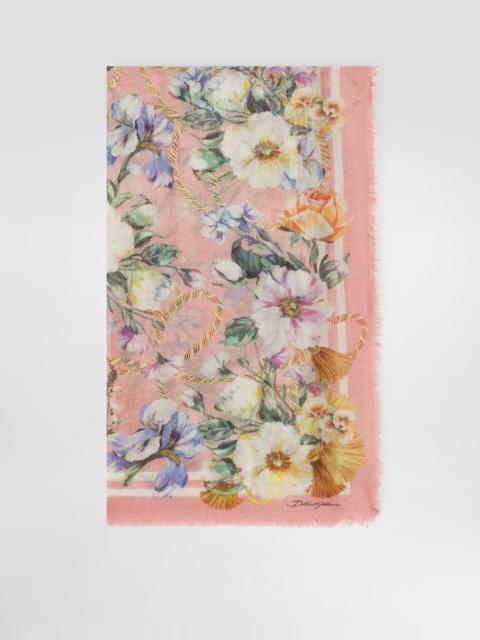 Dolce & Gabbana Large silk and cashmere scarf with floral print (140x140)