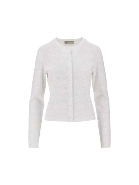 TORY BURCH Tory Burch T Monogram Pointelle Knit Cardigan White
