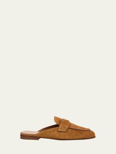 Prada Logo Suede Loafer Mules