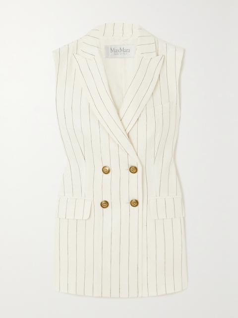 Max Mara Quebec Double-breasted Pinstriped Linen Vest