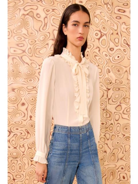 ULLA JOHNSON Catroux Silk Long Sleeve Button Front Blouse