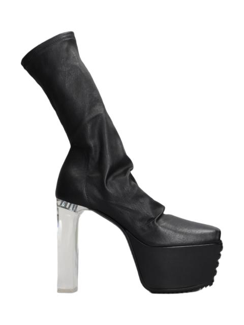 Minimal Gril Stretch High Heels Ankle Boots In Black Leather