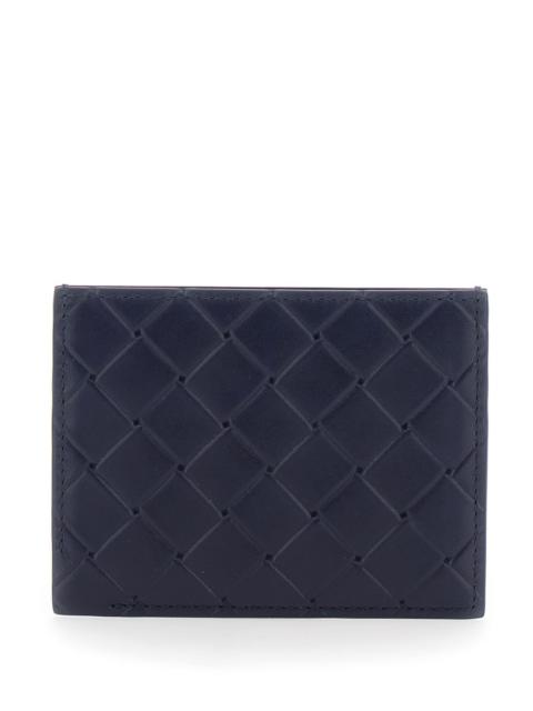 Bottega Veneta Bottega Veneta Men Blue Card Holder With Intreccio Motif And Embossed Logo In Leather Man