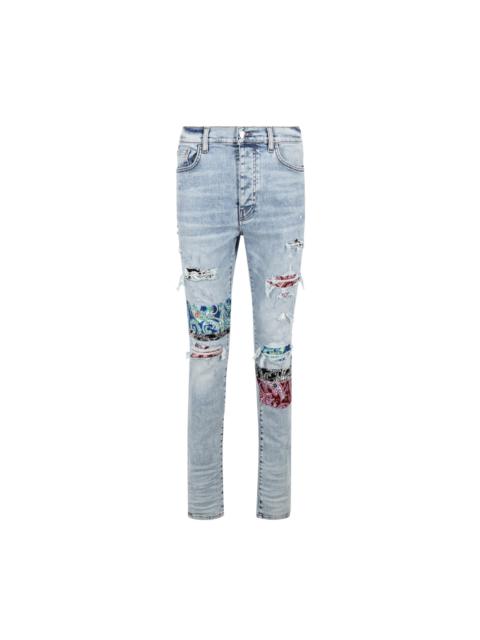 AMIRI Blue Pajama Art Patch Skinny Jeans