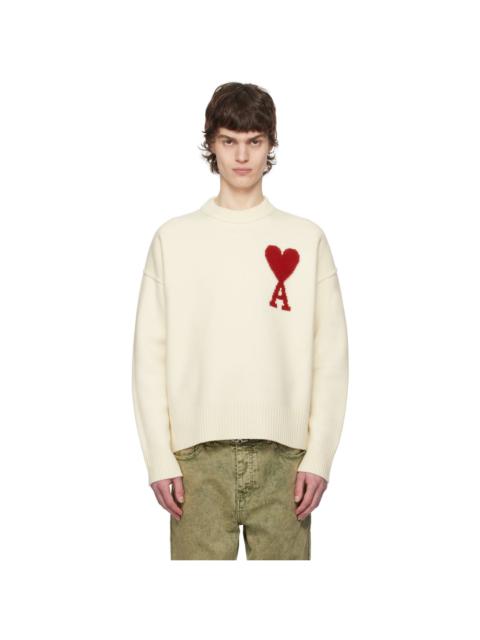 AMI Paris Off-White Wool Ami de Coeur Sweater