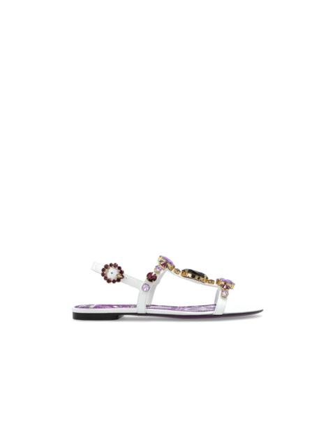 LEATHER SANDALS WITH SHIMMERING CRYSTALS