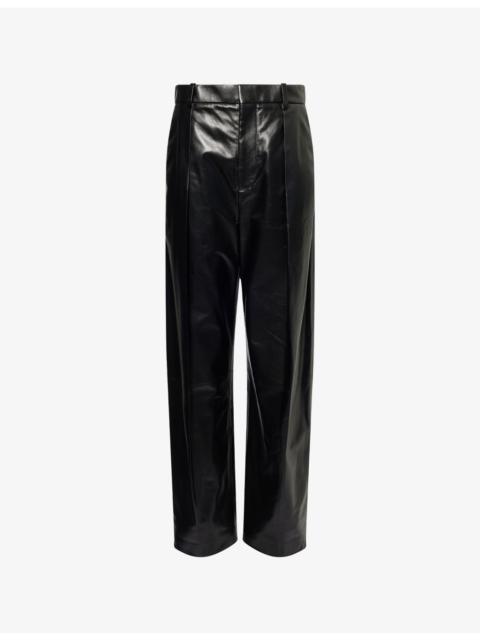 Bottega Veneta Tapered-Leg Pleated Leather Trousers