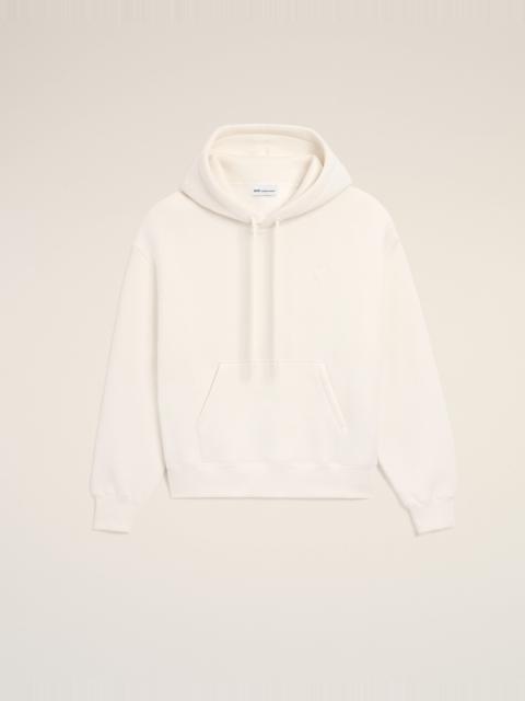 AMI Paris WHITE COTTON EMBOSSED AMI DE COEUR HOODIE