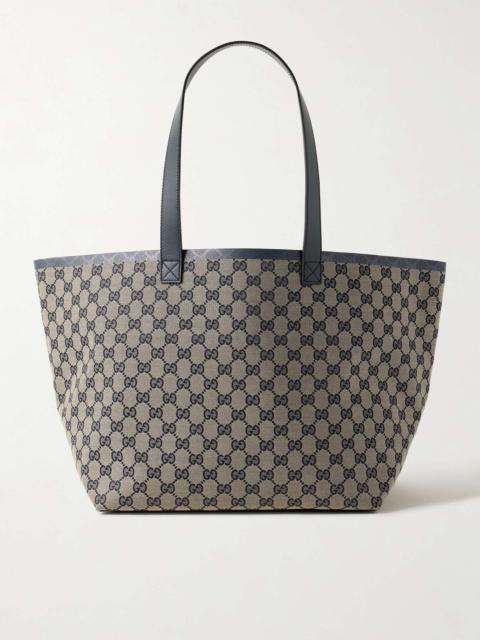 GUCCI Reversible leather-trimmed coated canvas-jacquard tote