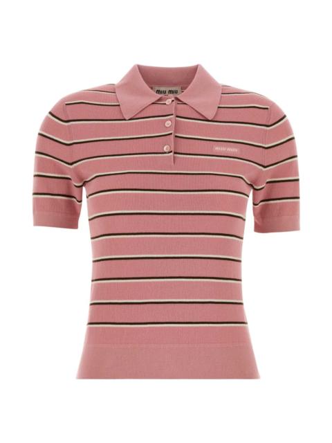 Miu Miu Embroidered Stretch Cotton Blend Polo Shirt