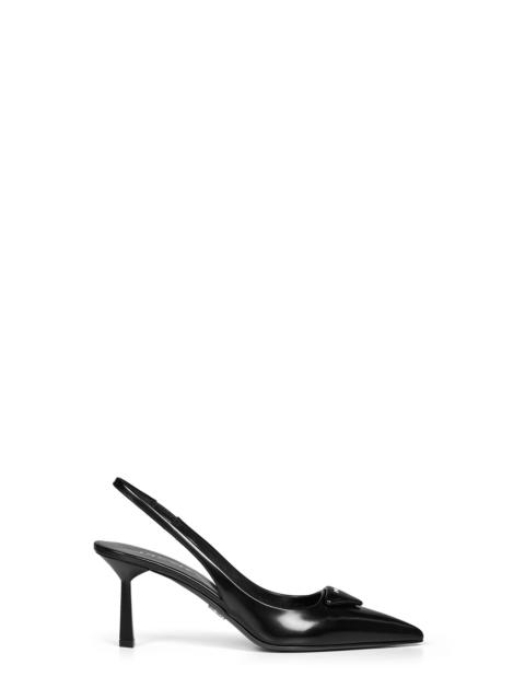Prada Prada Calzature Women Black Brushed Leather Slingback Pumps