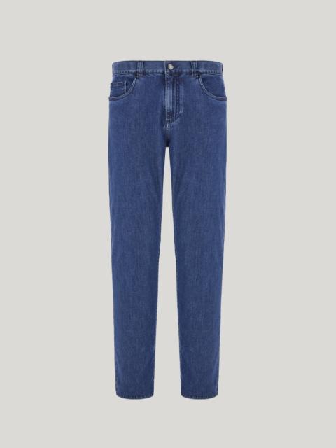 Canali MEDIUM BLUE REGULAR FIT FIVE POCKET COTTON AND SILK BLEND PANTS