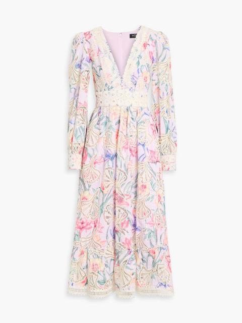 PatBO Amarylis floral-print poplin and guipure lace midi dress