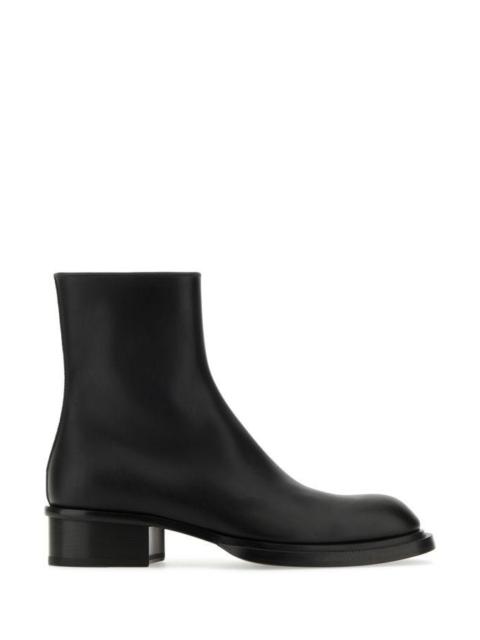 ALEXANDER MCQUEEN Black Leather Stack Ankle Boots