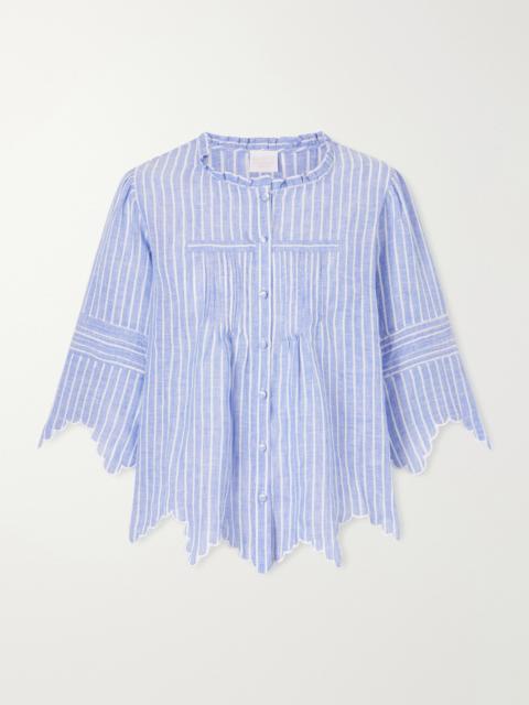 LORETTA CAPONI Matilde Scalloped Striped Linen Shirt