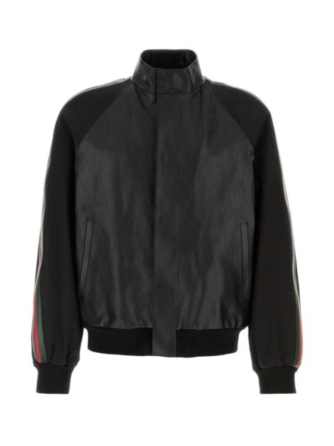 GUCCI Gucci Men Black Leather Bomber Jacket
