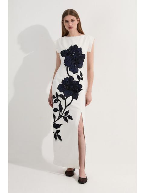 KAREN MILLEN Premium Summer Embellished Applique Tailored Maxi Dress