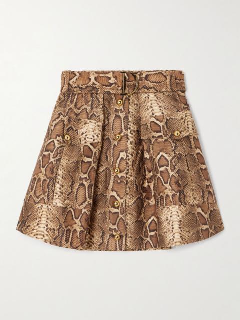 Zimmermann Printed silk and cotton-blend mini skirt Beige