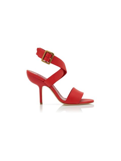 Manolo Blahnik Red Calf Leather Ankle Strap Sandals