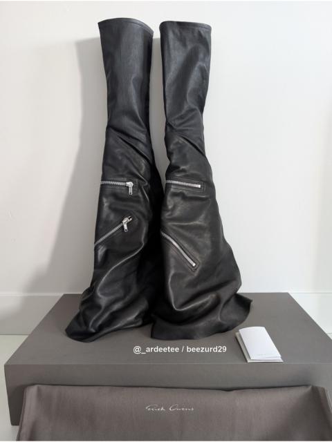 Rick Owens *NEW* RUNWAY CARGOFLARES LEATHER KNEE HIGH SNEAKERS FW24