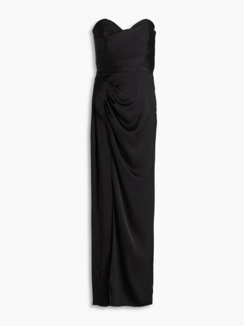 NICHOLAS Strapless wrap-effect satin maxi dress
