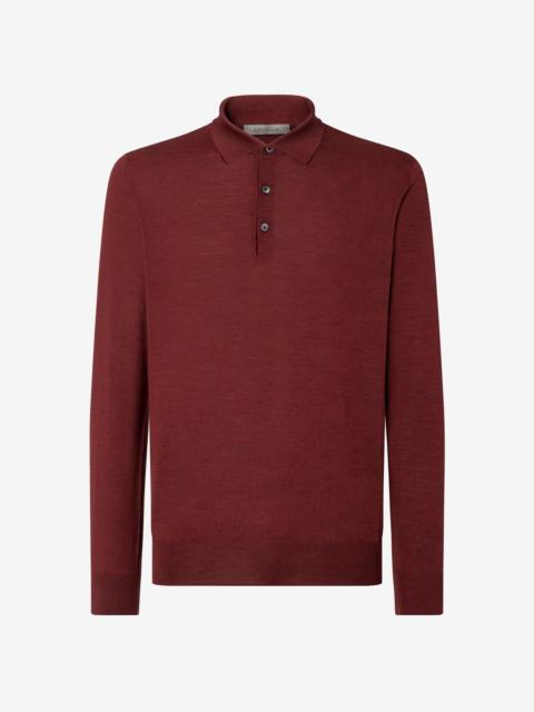 CORNELIANI Brick red ultra-fine 120's wool button-up polo shirt