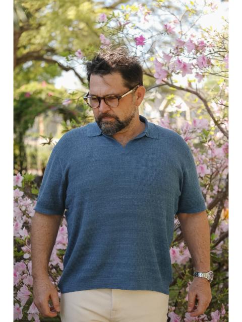 3sixteen 3SIXTEEN KNIT POLO - VINTAGE BLUE BOXWEAVE