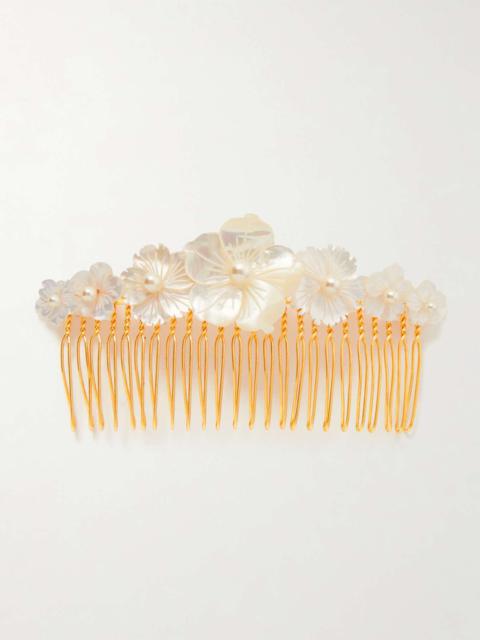 Zinna gold-tone, pearl and mother-of-pearl hair comb Ivory