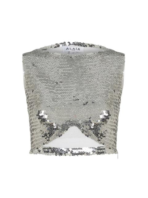 Alaïa Sequin Cropped Top silver