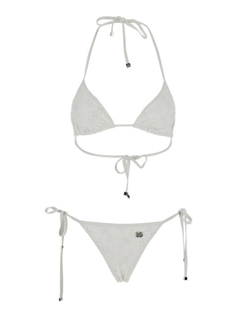 Dolce & Gabbana Dolce & Gabbana Women White Bikini With Embroidered Design And Dg Logo In Tech Fabric Woman