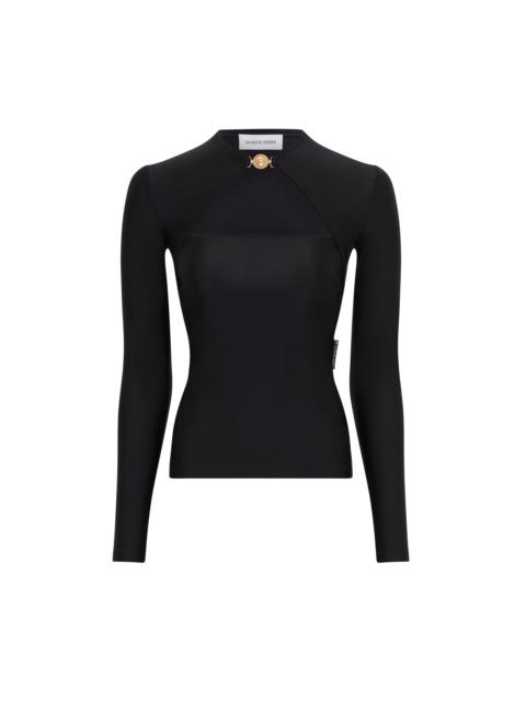 Marine Serre Draped Jersey Open Neck Top