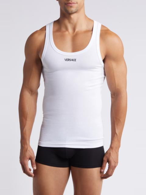VERSACE Embroidered Logo Rib Tank