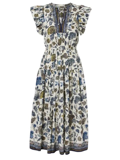 ULLA JOHNSON Kairi Flutter Sleeve Midi Dress in Porcelain