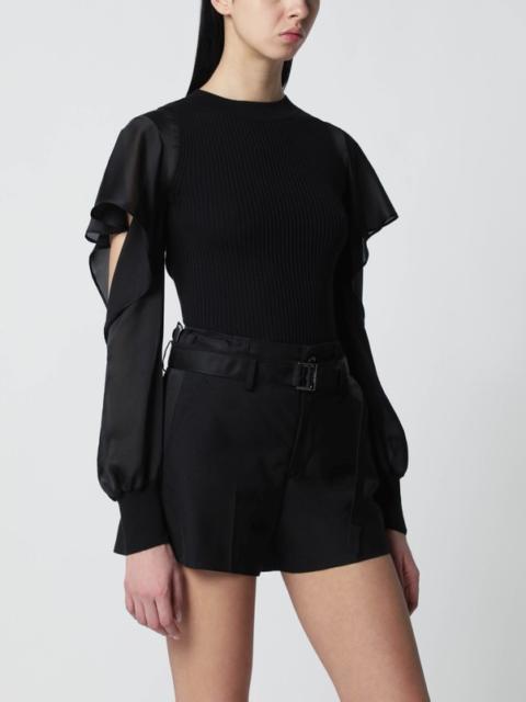 sacai Black knit top with semi-sheer sleeves