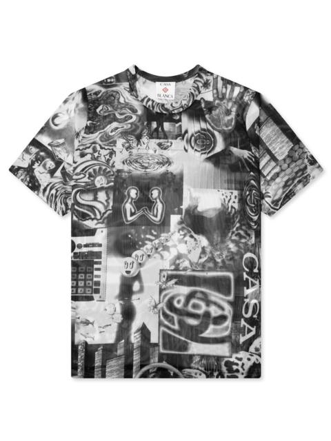 CASABLANCA RAVE COLLAGE S/S MESH T-SHIRT - BLACK/WHITE