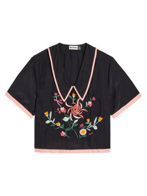 RIXO Rixo Nicolina Floral-embroidered Silk top