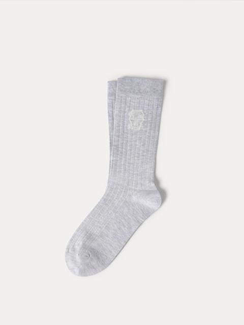 Brunello Cucinelli Cotton chalk stripe effect socks with logo