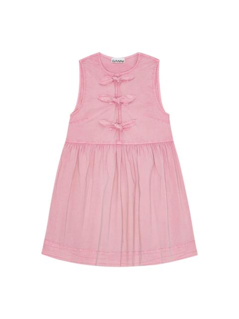 GANNI Washed Stretch Cotton Mini Bow Dress