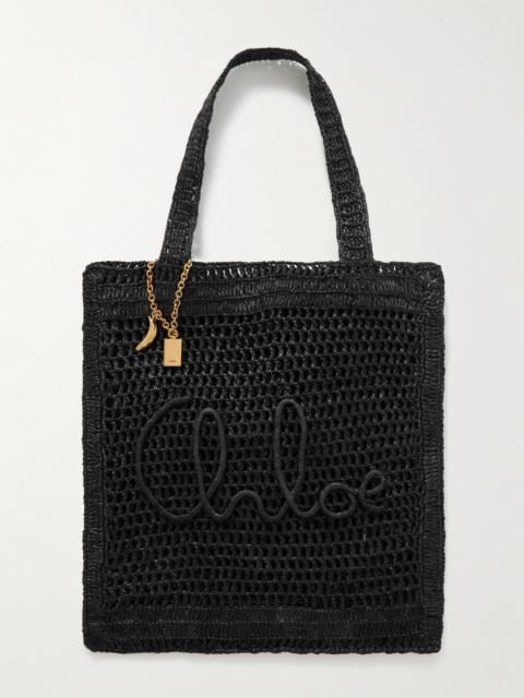 Chloé Summer Banana Embellished Crocheted Embroidered Faux Raffia Tote